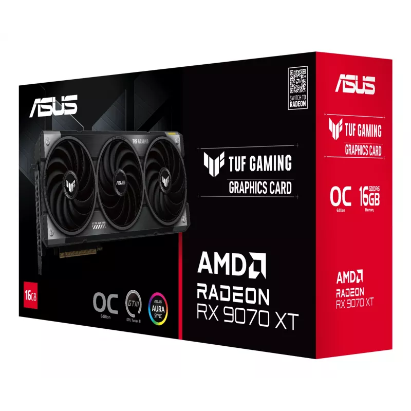 Tarjeta gráfica ASUS Radeon RX 9070 XT, 16 GB GDDR6, PCIe 5.0, 256 bits, 3060 MHz Boost