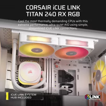 Disipador CPU CORSAIR - Icue Link Titan 240 Rx RGB Refrigeración líquida AIO - Blanco