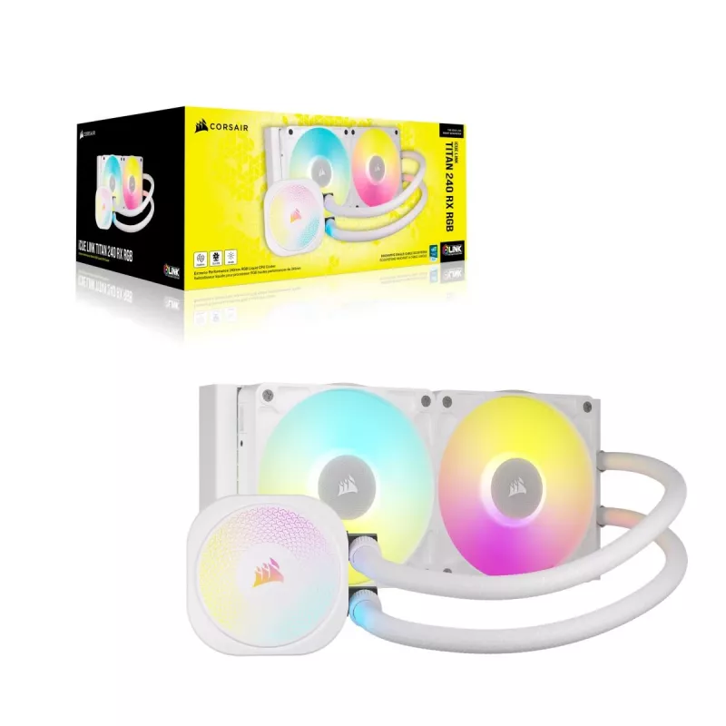 Disipador CPU CORSAIR - Icue Link Titan 240 Rx RGB Refrigeración líquida AIO - Blanco