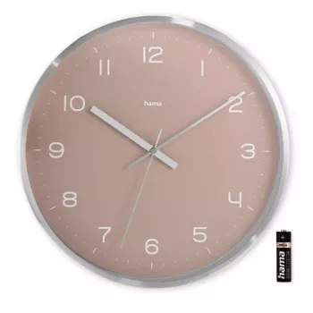 Reloj de pared radiocontrolado Hama Fiji Circle rosa plata pila AA