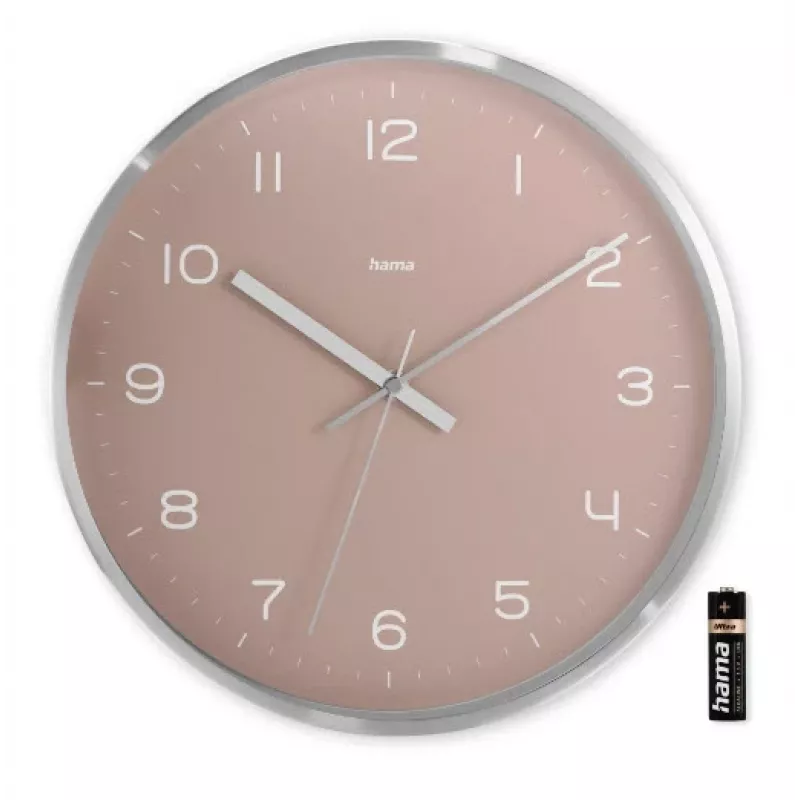 Reloj de pared radiocontrolado Hama Fiji Circle rosa plata pila AA