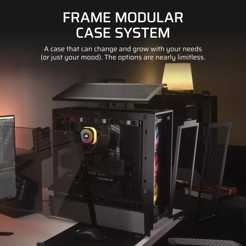 Caja para PC CORSAIR FRAME 4000D RS ARGB semitorre negra — ATX/Micro-ATX/Mini-ITX, cristal templado, ventilador ARGB, hasta 370 mm GPU