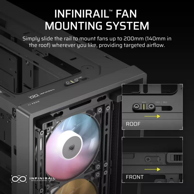 Caja para PC CORSAIR FRAME 4000D RS ARGB semitorre negra — ATX/Micro-ATX/Mini-ITX, cristal templado, ventilador ARGB, hasta 370 mm GPU