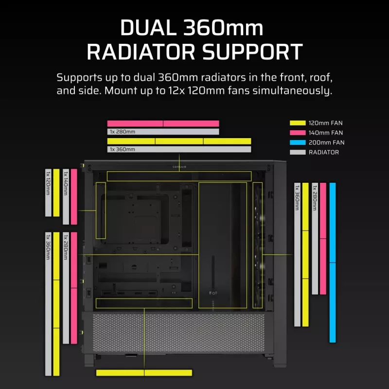 Caja para PC CORSAIR FRAME 4000D RS ARGB semitorre negra — ATX/Micro-ATX/Mini-ITX, cristal templado, ventilador ARGB, hasta 370 mm GPU