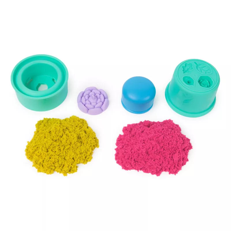 Kinetic Sand, SquishBlossom Blooming Flower, rellenos para cestas de Pascua, incluye 227 g de arena moldeable amarillo neón y rosa, maceta y moldes, juguete sensorial para niños