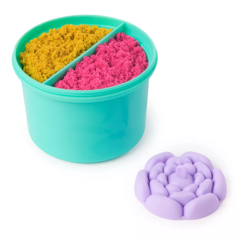 Kinetic Sand, SquishBlossom Blooming Flower, rellenos para cestas de Pascua, incluye 227 g de arena moldeable amarillo neón y rosa, maceta y moldes, juguete sensorial para niños