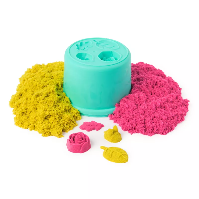 Kinetic Sand, SquishBlossom Blooming Flower, rellenos para cestas de Pascua, incluye 227 g de arena moldeable amarillo neón y rosa, maceta y moldes, juguete sensorial para niños