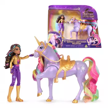 Muñeca de moda Usorteret Unicorn Academy Sophia & Light Magic Wildstar con efectos de luz arcoíris, pilas LR44, 241 mm