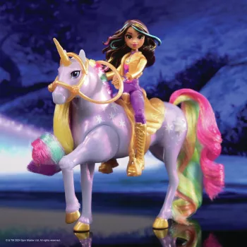 Muñeca de moda Usorteret Unicorn Academy Sophia & Light Magic Wildstar con efectos de luz arcoíris, pilas LR44, 241 mm