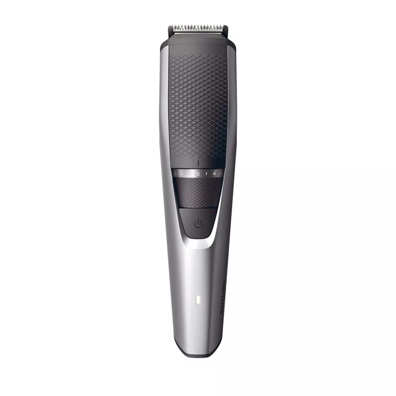 Recortadora de barba Philips BEARDTRIMMER Series 3000 BT3239/15, 0,5 mm–10 mm, 20 niveles de longitud, recargable por USB, Negro/Plata