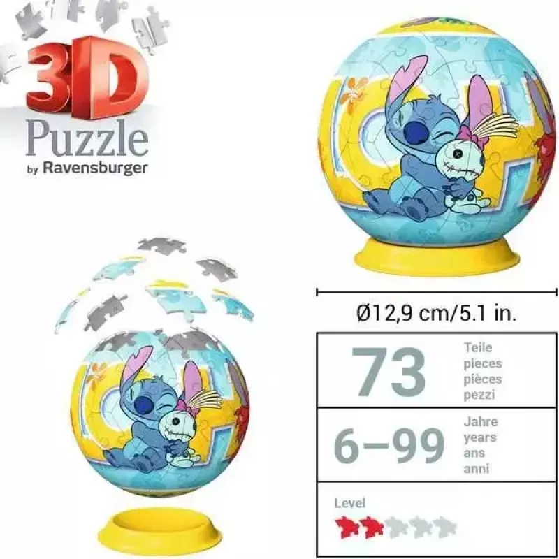 Ravensburger Puzle 3D Ball Disney Stitch, 72 piezas