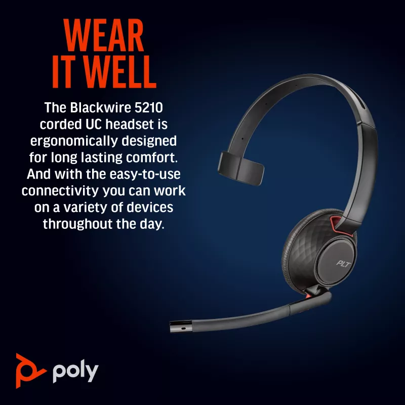 HP Poly Blackwire 5210 Auricular Monoaural USB-C + Conector de 3,5 mm + Adaptador USB-C/A