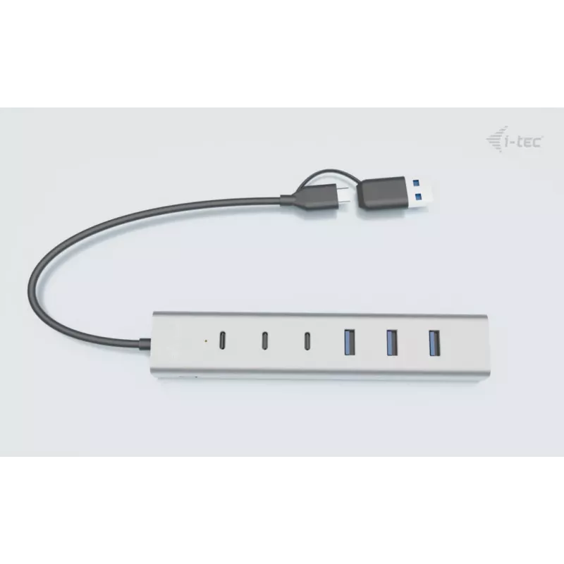i-tec Hub de carga metálico USB-C/USB-A de 7 puertos (3x USB-C, 4x USB-A)