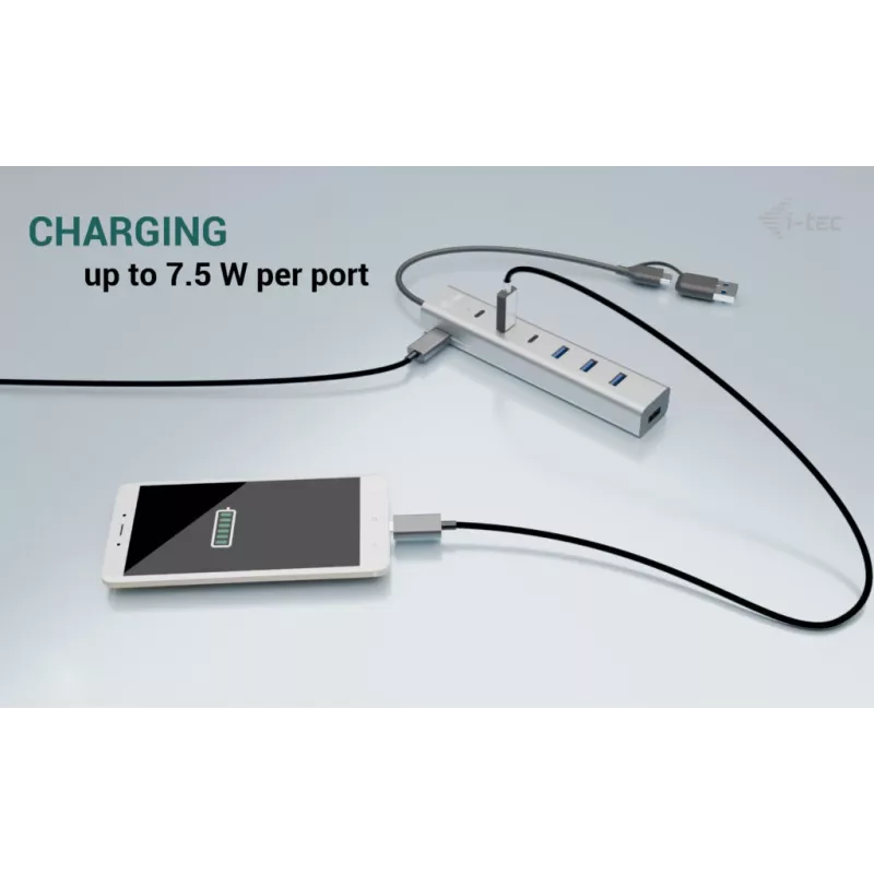 i-tec Hub de carga metálico USB-C/USB-A de 7 puertos (3x USB-C, 4x USB-A)