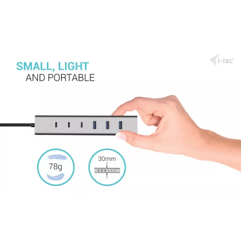 i-tec Hub de carga metálico USB-C/USB-A de 7 puertos (3x USB-C, 4x USB-A)