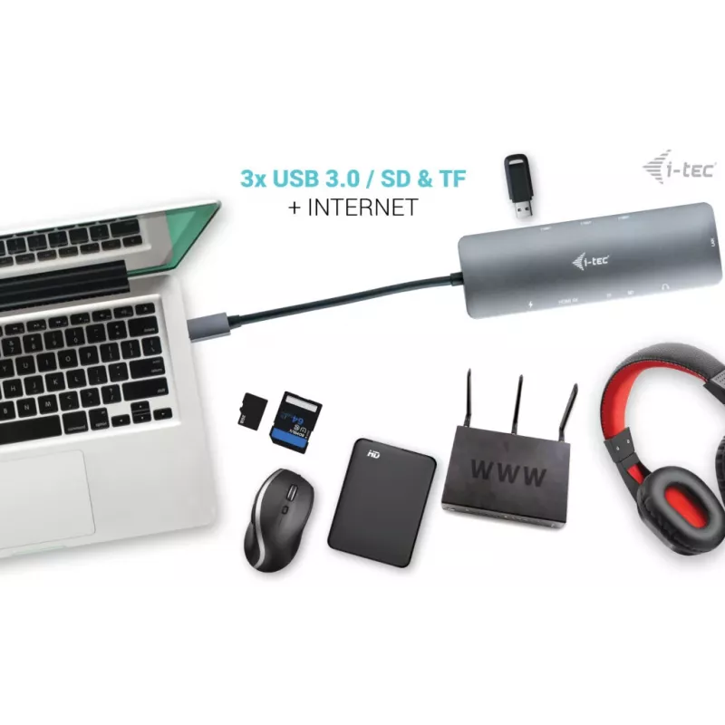 i-tec Docking station nano metálica USB-C 4K HDMI LAN con Power Delivery 100 W + cargador universal 100 W