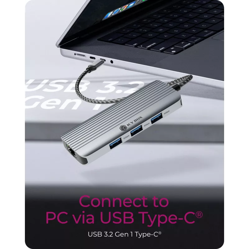 ICY BOX IB-DK4034a-CPD con cable USB 3.2 Gen 1 (3.1 Gen 1) Type-C aluminio, plata