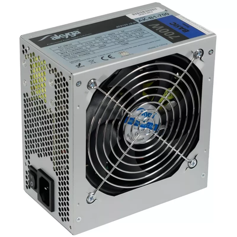 Fuente de alimentación ATX Akyga AK-B1-700 Basic 700 W, PFC pasivo, ventilador de 120 mm, gris