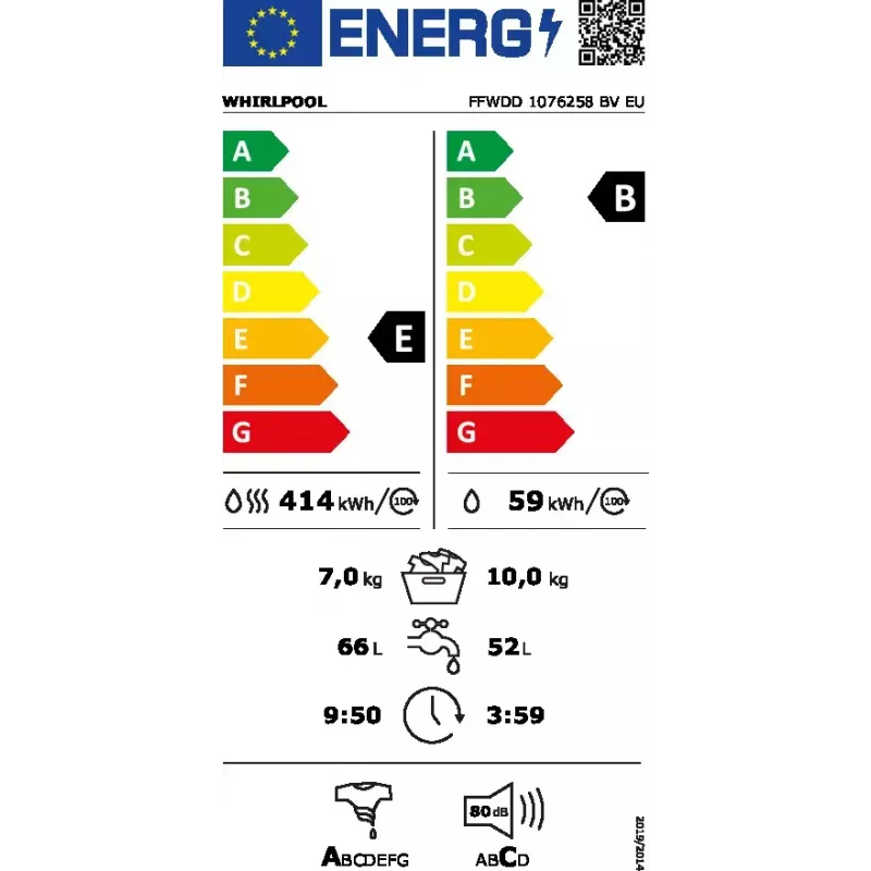 Lavadora-secadora Whirlpool FFWDD1076258B de libre instalación carga frontal Blanca