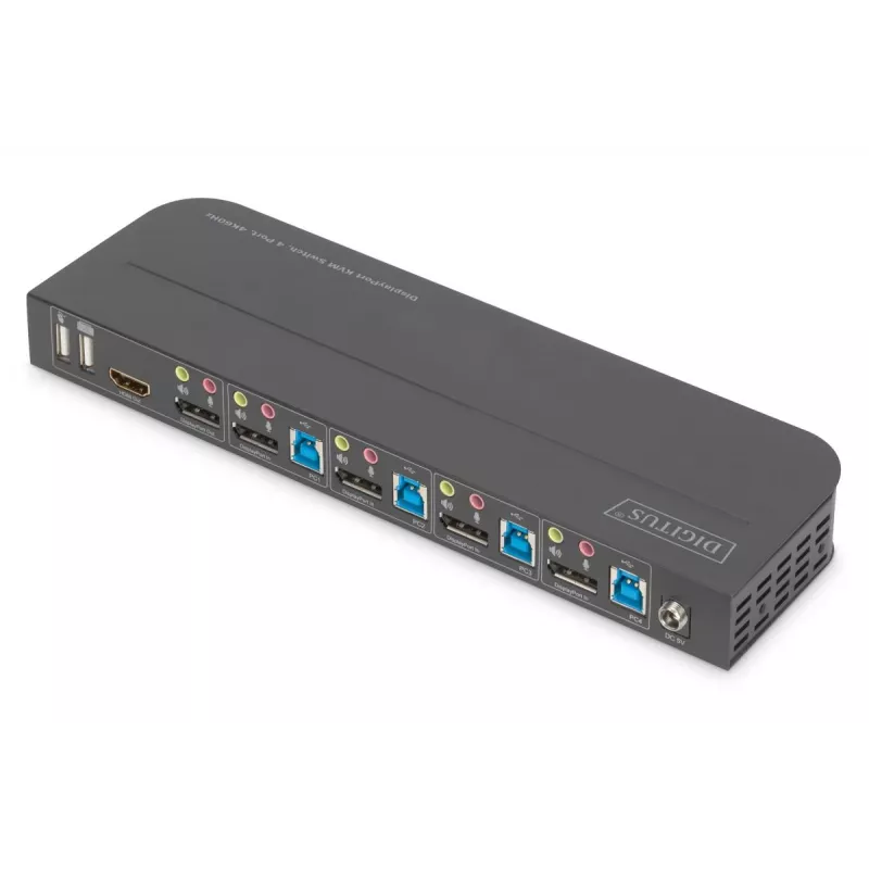 Conmutador KVM DIGITUS 4x1 DP salida DP/HDMI USB 4Kx2K 60Hz