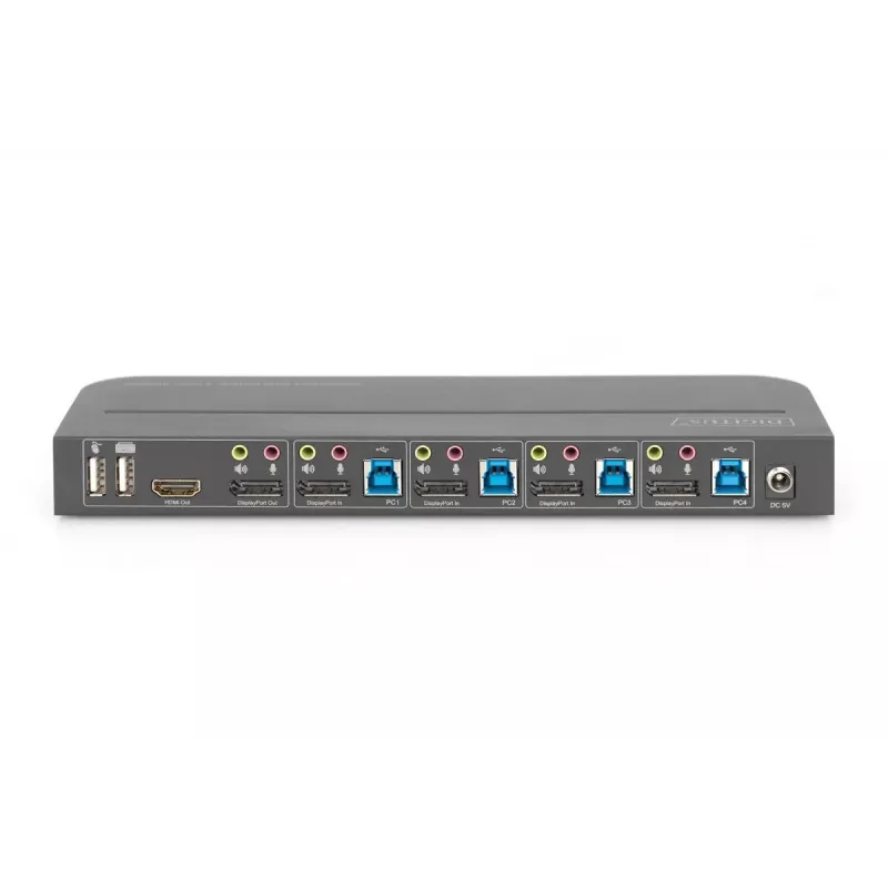 Conmutador KVM DIGITUS 4x1 DP salida DP/HDMI USB 4Kx2K 60Hz