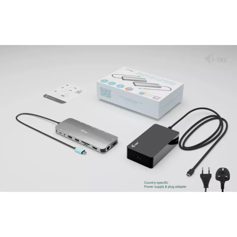 Dock i-tec Metal USB-C Nano 3x pantallas, 2x HDMI 1x USB-C vídeo con Power Delivery 140W + cargador universal 140 W
