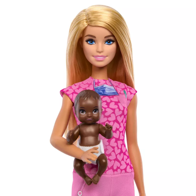 Muñeca Barbie Baby Doctor con muñeca de moda rubia, 1 muñeca bebé, muebles y accesorios