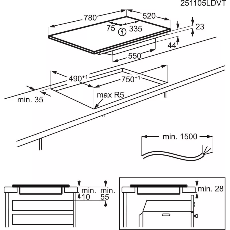 Placa de inducción Electrolux Serie 700 EIS82453, 4 zonas 80 cm, cristal negro, control táctil y barra de desplazamiento
