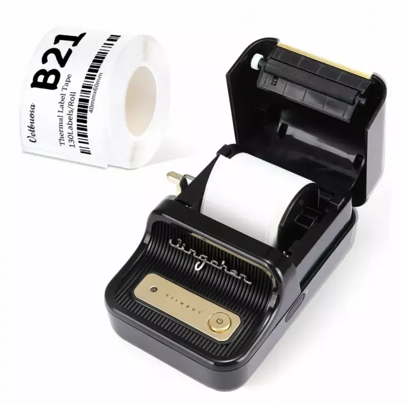 Impresora de etiquetas NIIMBOT B21S negra — compacta impresora de rollo Bluetooth, 50 mm de ancho de impresión, 60 mm/s, Li-Ion 1200 mAh