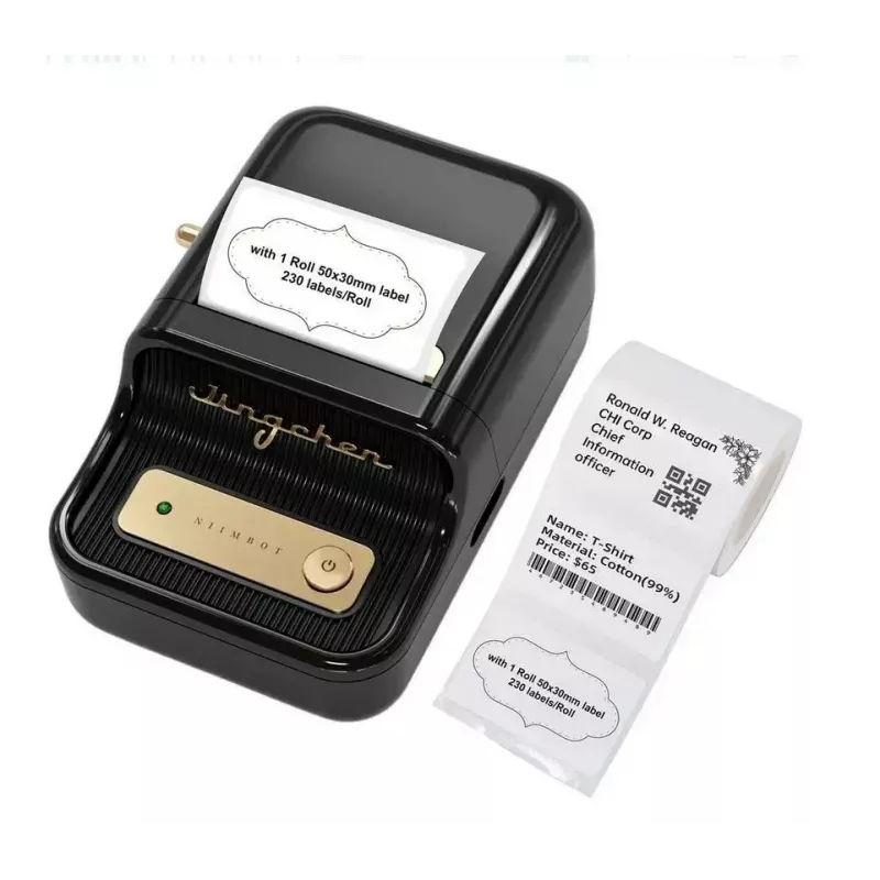 Impresora de etiquetas NIIMBOT B21S negra — compacta impresora de rollo Bluetooth, 50 mm de ancho de impresión, 60 mm/s, Li-Ion 1200 mAh