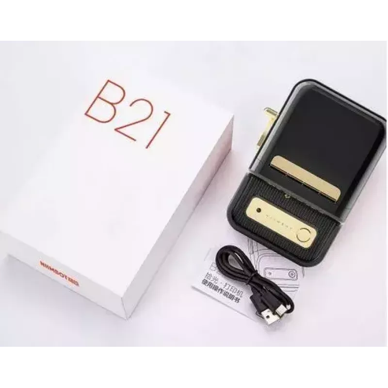 Impresora de etiquetas NIIMBOT B21S negra — compacta impresora de rollo Bluetooth, 50 mm de ancho de impresión, 60 mm/s, Li-Ion 1200 mAh