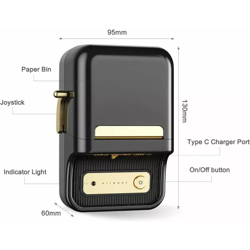 Impresora de etiquetas NIIMBOT B21S negra — compacta impresora de rollo Bluetooth, 50 mm de ancho de impresión, 60 mm/s, Li-Ion 1200 mAh