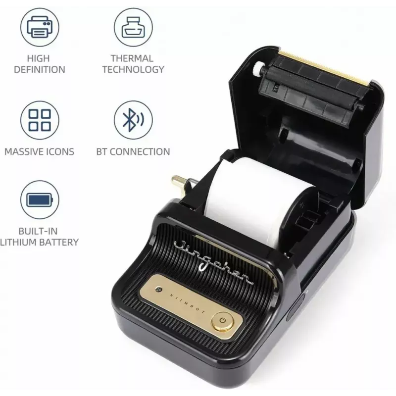 Impresora de etiquetas NIIMBOT B21S negra — compacta impresora de rollo Bluetooth, 50 mm de ancho de impresión, 60 mm/s, Li-Ion 1200 mAh