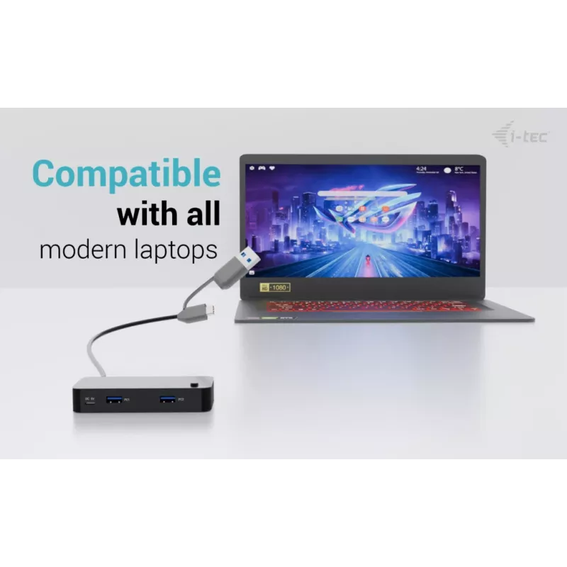 Hub KVM universal i-tec 2x USB-C 2x USB-A 3.0 5000 Mbit/s Negro