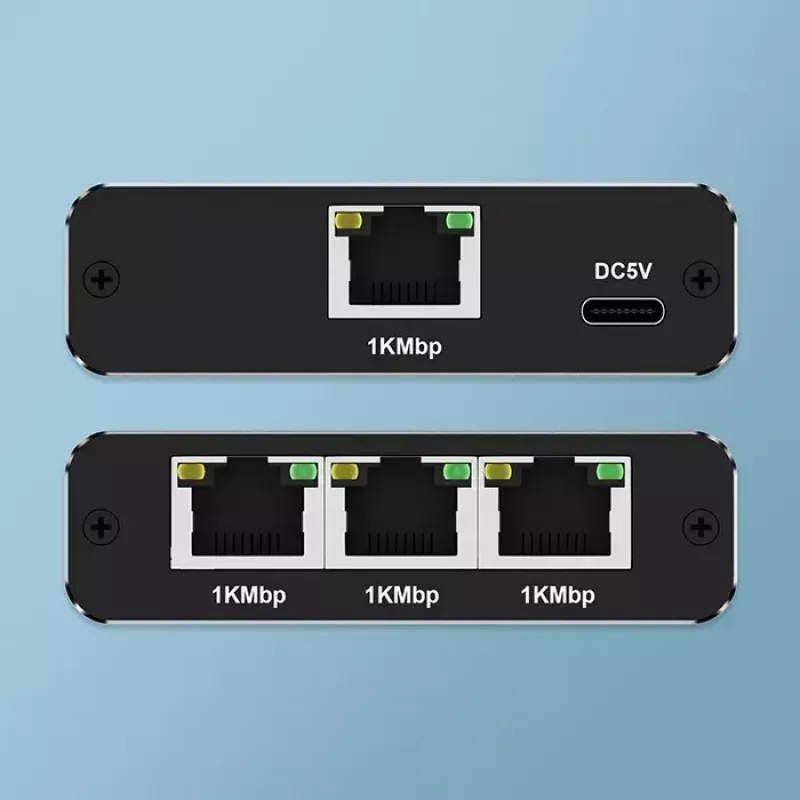 Splitter Ethernet QOLTEC 52294 1x3 RJ45 con entrada de alimentación USB-C