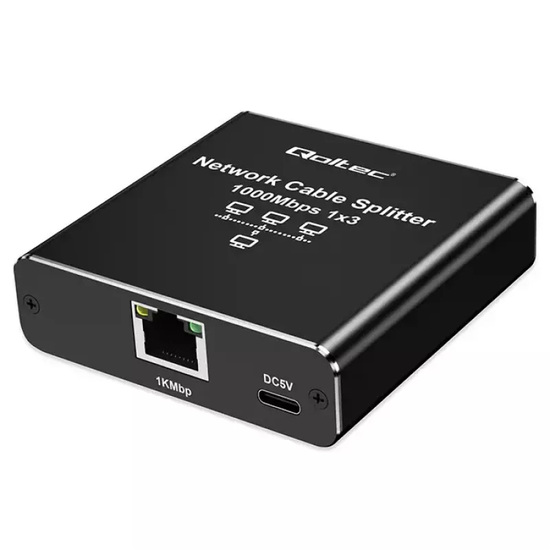 Splitter Ethernet QOLTEC 52294 1x3 RJ45 con entrada de alimentación USB-C