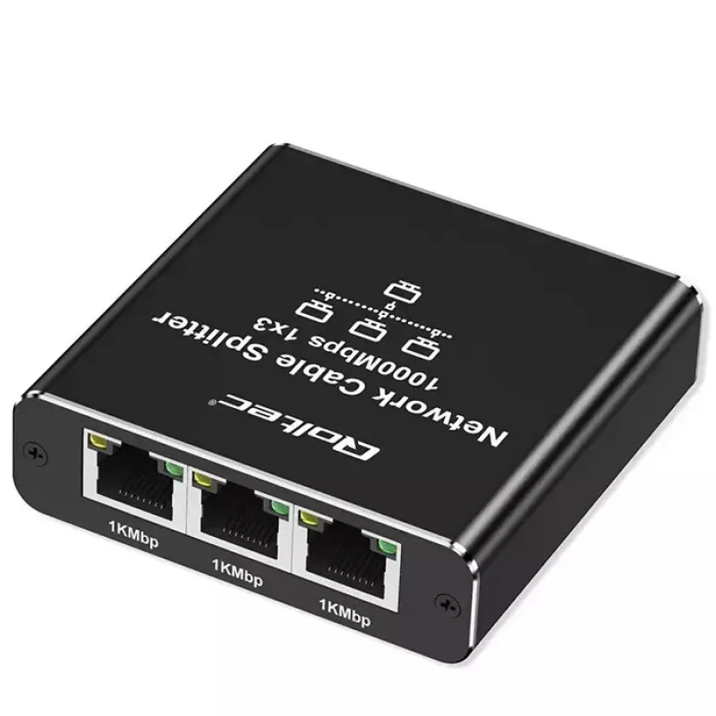 Splitter Ethernet QOLTEC 52294 1x3 RJ45 con entrada de alimentación USB-C