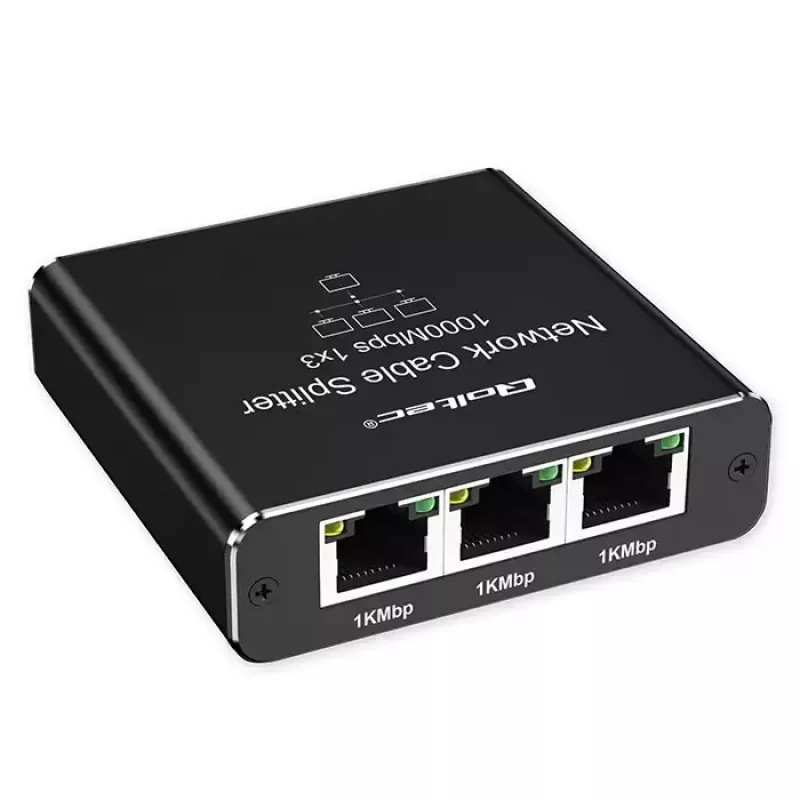 Splitter Ethernet QOLTEC 52294 1x3 RJ45 con entrada de alimentación USB-C