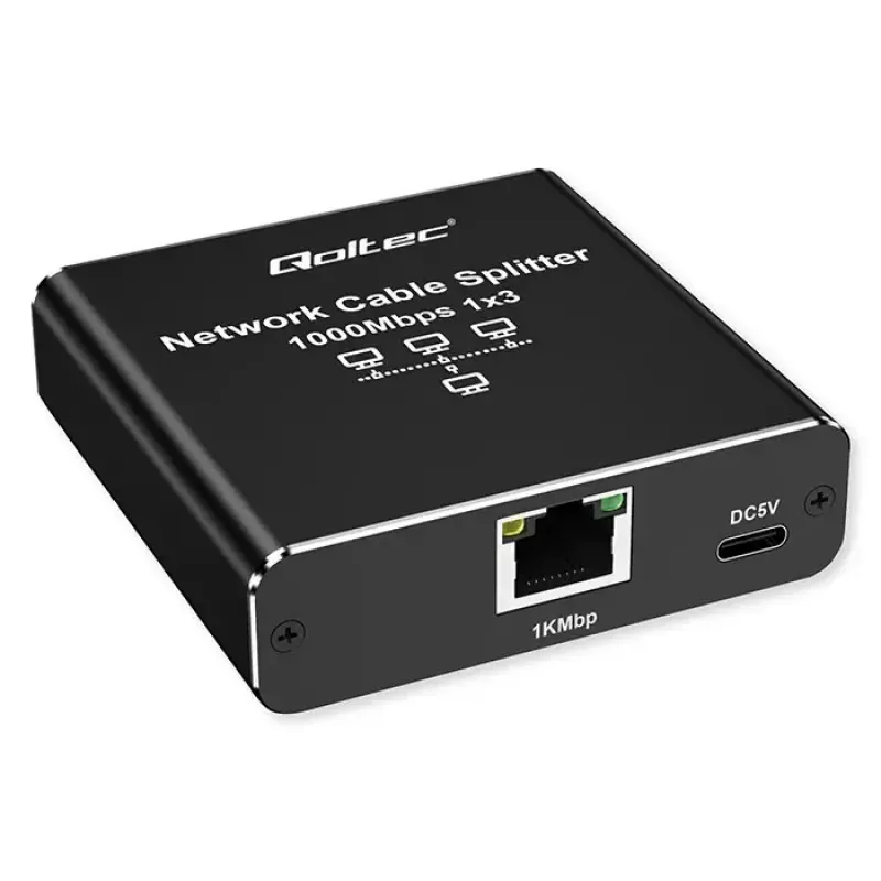 Splitter Ethernet QOLTEC 52294 1x3 RJ45 con entrada de alimentación USB-C