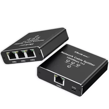 Splitter Ethernet QOLTEC 52294 1x3 RJ45 con entrada de alimentación USB-C