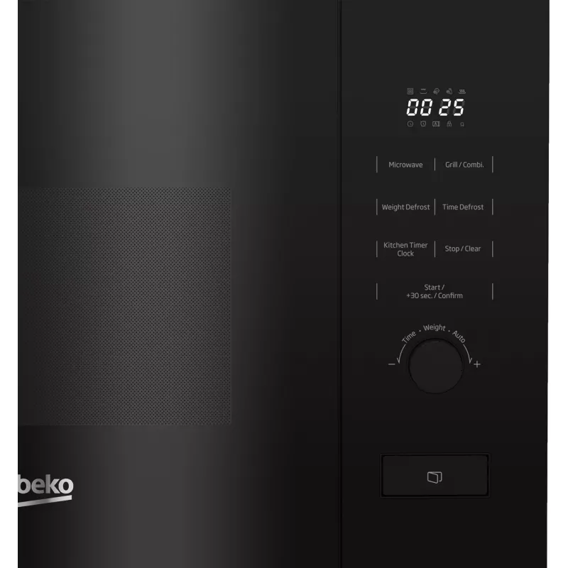 Beko BMGB20212B microondas integrable con grill, 20 l, 800 W, grill de 1000 W, plato giratorio de 31,5 cm, control electrónico, negro