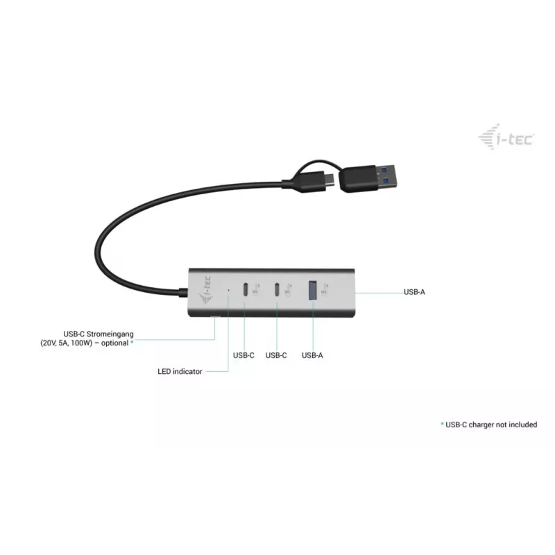 i-tec Metal Universal Charging HUB 2xUSB-C + 2 puertos USB-A + Power Delivery 85W