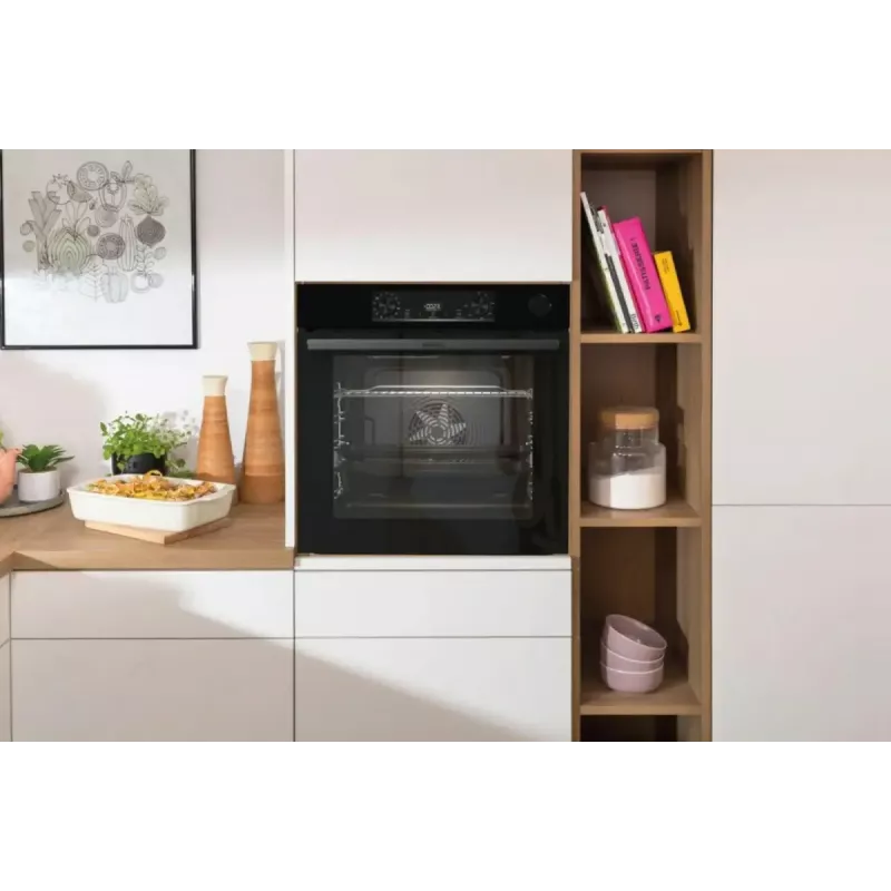 Horno eléctrico empotrable Gorenje BSA6737E15BG — 77 l, negro, temporizador digital, convección, grill, función pizza
