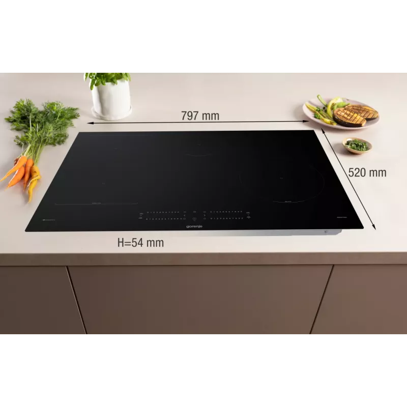 Placa de inducción Gorenje GI8432BSCWF, negra, empotrable, 60 cm, placa de inducción por zonas, vitrocerámica, 4 zonas