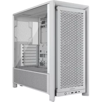 Caja de PC CORSAIR FRAME 4000D RS Midi Tower blanca — ATX, cristal templado, 3 ventiladores frontales de 120 mm, compatible con radiadores de 360/240/140 mm