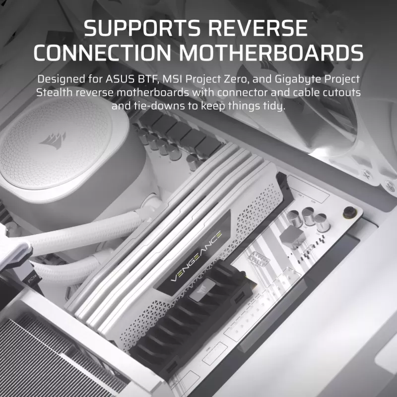 Caja de PC CORSAIR FRAME 4000D RS Midi Tower blanca — ATX, cristal templado, 3 ventiladores frontales de 120 mm, compatible con radiadores de 360/240/140 mm