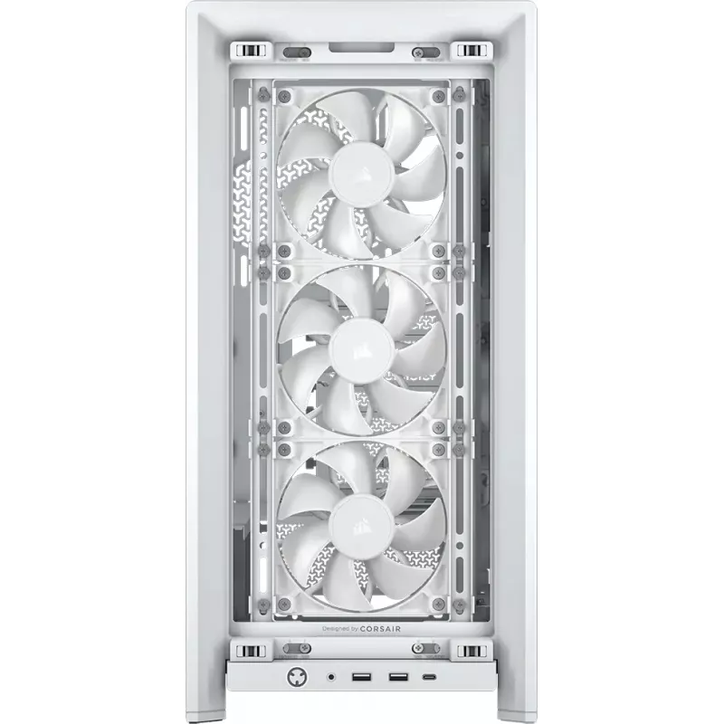 Caja de PC CORSAIR FRAME 4000D RS Midi Tower blanca — ATX, cristal templado, 3 ventiladores frontales de 120 mm, compatible con radiadores de 360/240/140 mm