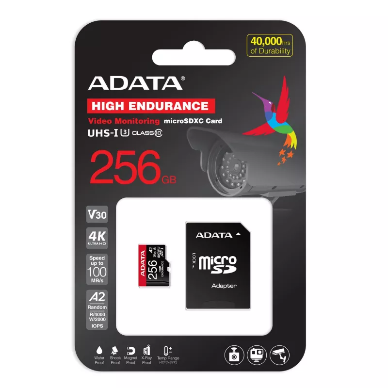 Tarjeta de memoria microSDXC ADATA 256 GB AUSDX256GUI3V30SHA2-RA1 UHS-I Clase 10 V30 (lectura 100 MB/s, escritura 80 MB/s) con adaptador SD