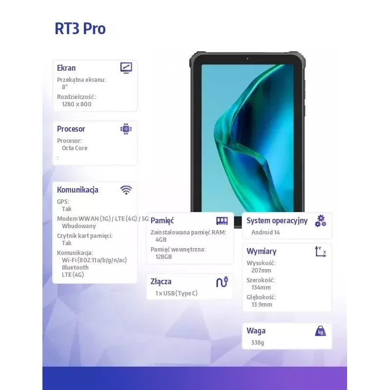Oukitel RT3 Pro 4G tablet resistente de 8 pulgadas, 4 GB de RAM, 128 GB, verde