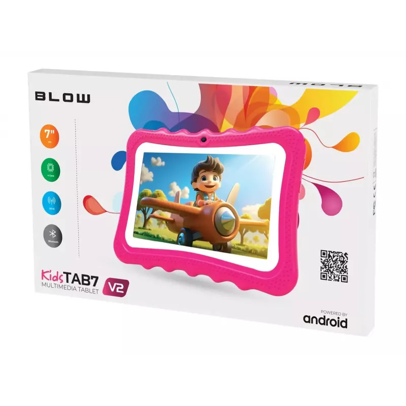 Tablet BLOW KidsTAB7 V2, 7" 1280x800, A133 1,5 GHz, 4 GB RAM, 32 GB, Android 14, con funda, rosa